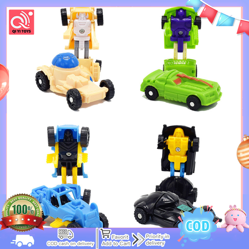 12Pcs Creative Transformation Robot Car Toy Cute Mini Deformation Car