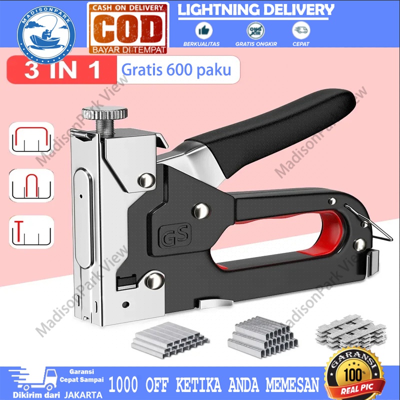 Free 600 Nails 3 in 1 Deli Stapler Gun / Shooting Staples 4-8mm Tools/Universal t Nails U Nails Straight Nails Manual Nail Gun 1Pc Harga 58,200 rupiah*Gratis Ongkir