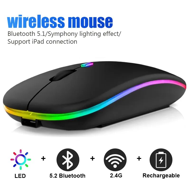 Chuột không dây bluetooth cho máy tính PC máy tính xách tay ipad máy tính bảng với chuột đèn nền RGB Ergonomic USB có thể sạc được chuột Gamer