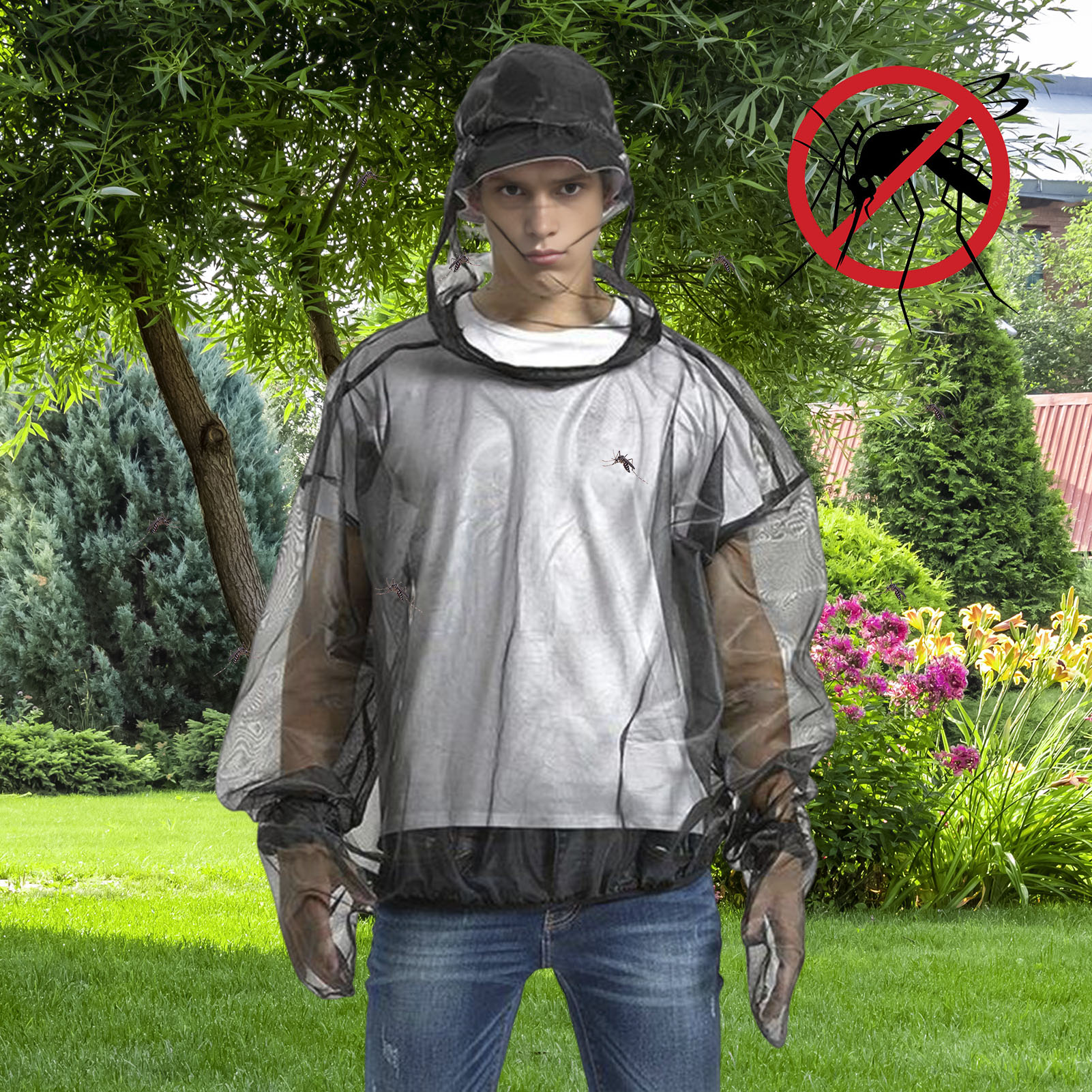 Mosquito-proof Clothing Breathable Mosquito-proof Outfit Ultra-fine Mesh Mosquito-proof Hooded Top f