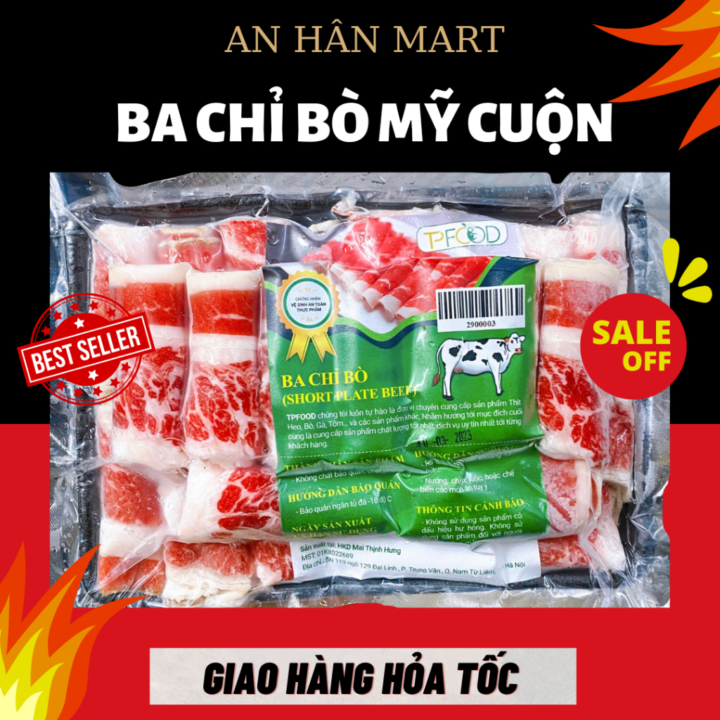 Ba chỉ bò Mỹ Excel choice, Ba chỉ bò cuộn nhúng lẩu khay 500g