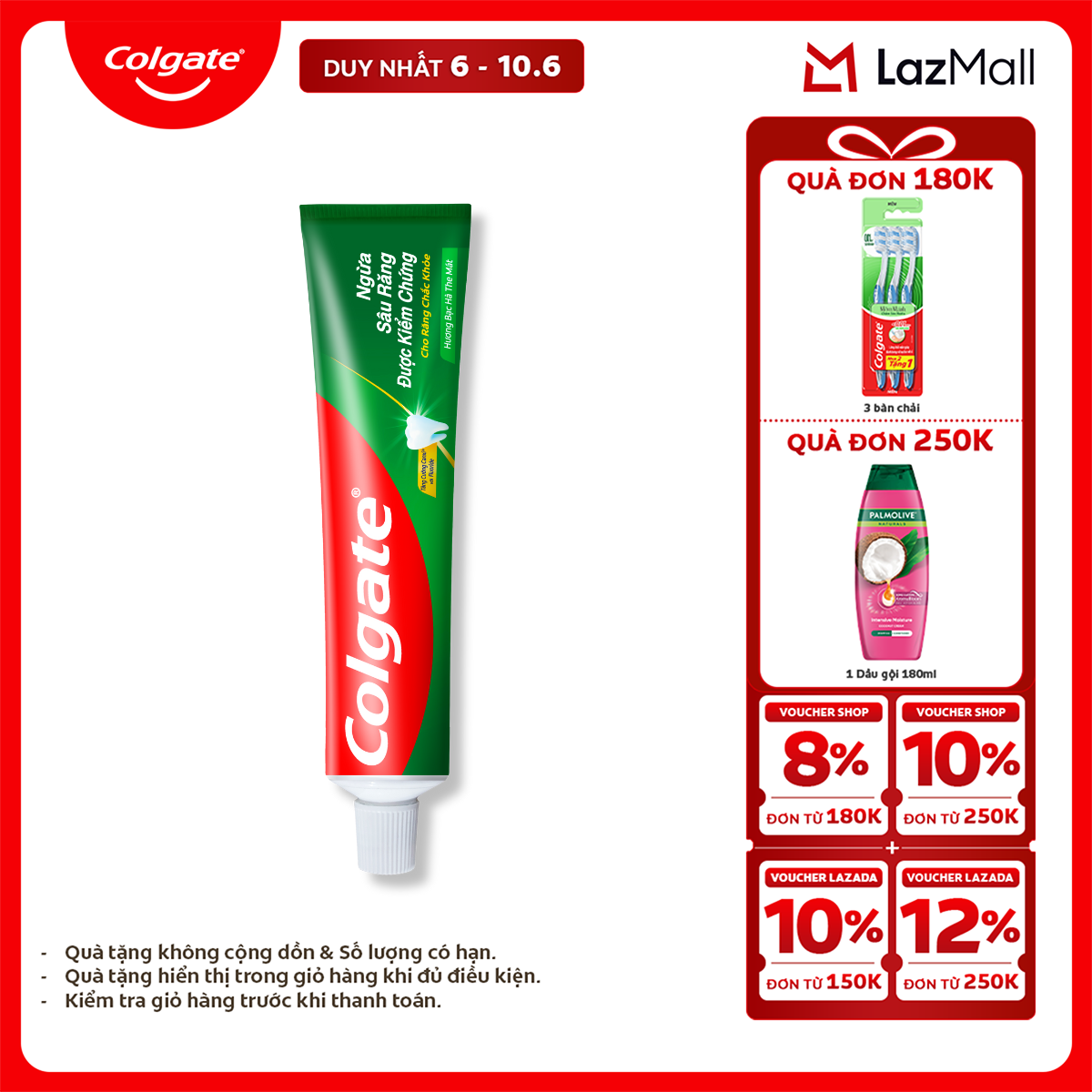 [Chỉ 6-10.6_X2 Voucher giảm 22%] Kem đánh răng Colgate ngừa sâu răng răng chắc khỏe 225g/tuýp