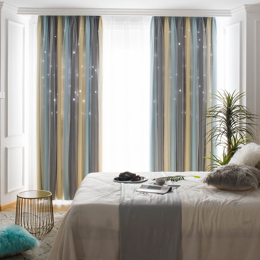 NAPEARL 1PC High Beauty Color Blocked Curtain with Star Hollow Pattern for Night Light Transmission High Quality Fabric for Bedroom Curtains ราคา 554 บาท*ส่งฟรี
