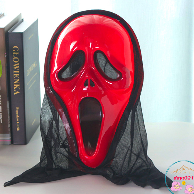 Mặt Nạ Scream Đỏ Hood Ma Mặt Halloween Áo Lạ Mắt Phụ Kiện Kinh Dị Hóa Trang Trang Trí Bri hacker - MSP464024
