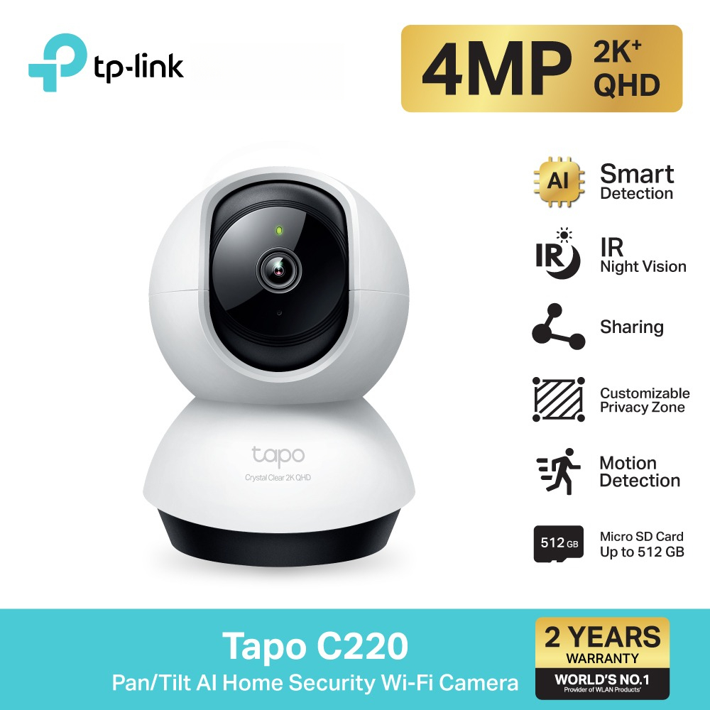 TP-Link Tapo C220 4mp 2kNew Pan/Tilt AI Home Security Wi-Fi Camera SD รองรับสูงสุด 512 GB ราคา 559 บาท*ส่งฟรี