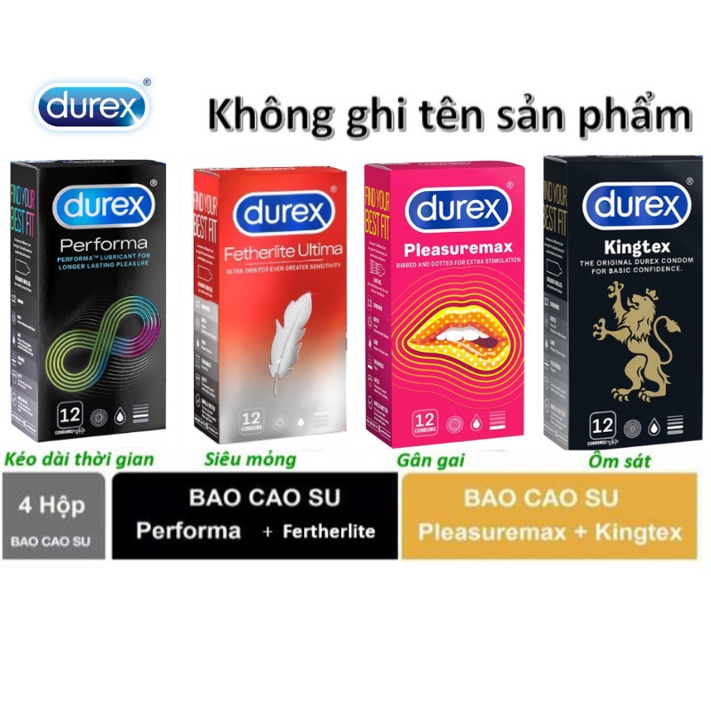 Bao cao su Durex Performa, fetherlite, pleasuremax, kingtex - 48 cái