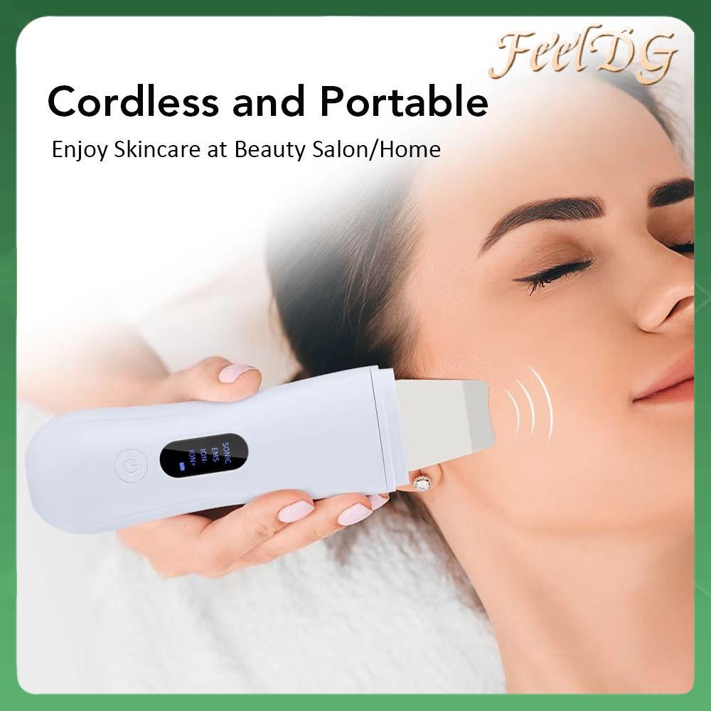 FEELDG Công nghệ ion Máy chà da siêu âm Làm sạch da  sâu 4 chế độ Thiết bị chăm sóc da bằng sóng siêu âm Di động Nâng cơ  Sữa rửa  Máy mát xa