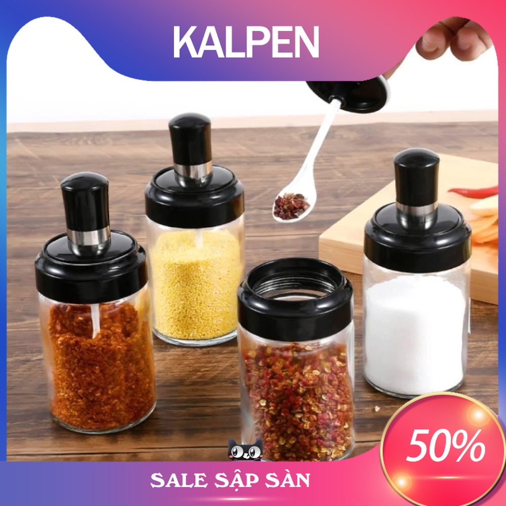 set 3 Hũ, lọ gia vị thủy tinh nhà bếp kèm thìa set đủ loại - KALPEN
