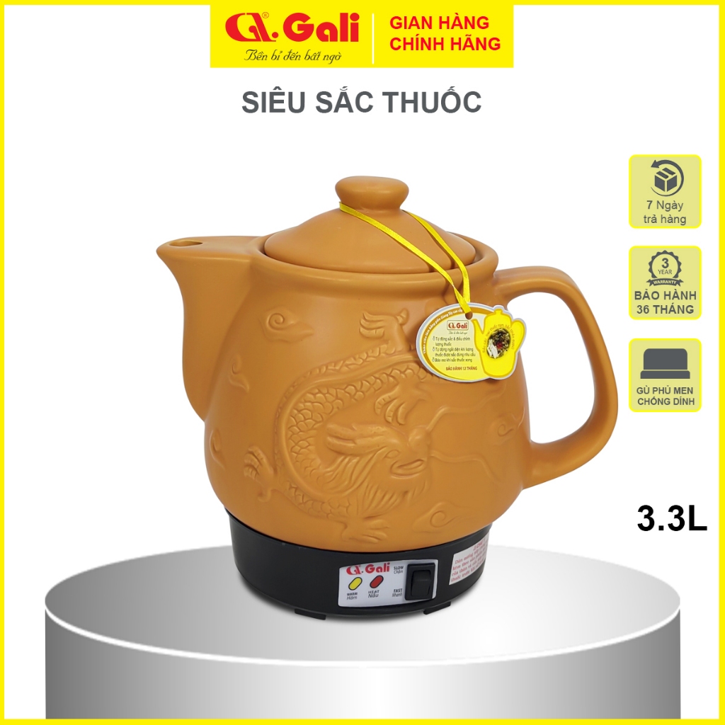 Ấm sắc thuốc Gali GL-1802, 3.3 lít, thân ấm bằng gốm sứ thiết kế chuẩn Nhật Bản. Bảo hành chính hãng Gali