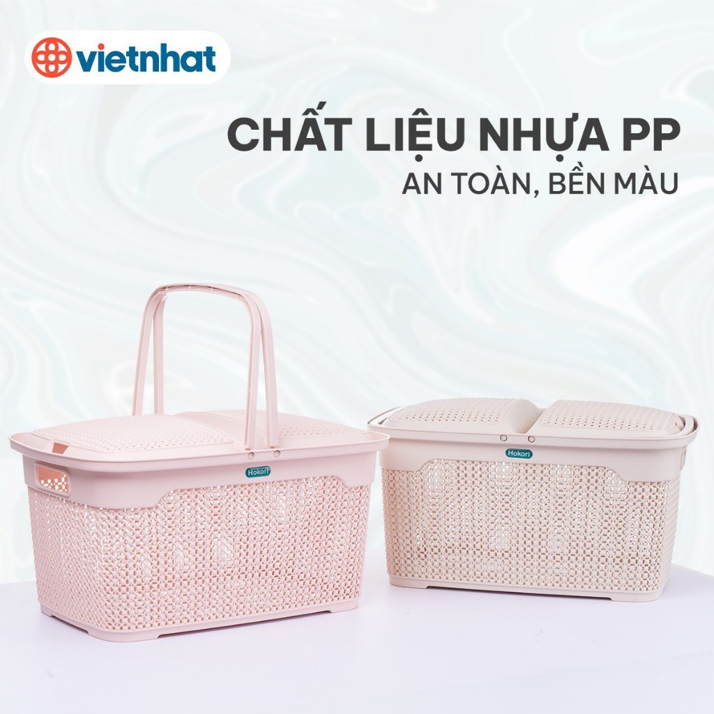Làn đựng quần áo nắp chấm bi đựng đồ cho mẹ và bé Hokori Việt Nhật 2609. Giỏ có quai xách đựng đồ, bỉm, tã cho trẻ có nắp tiện dụng