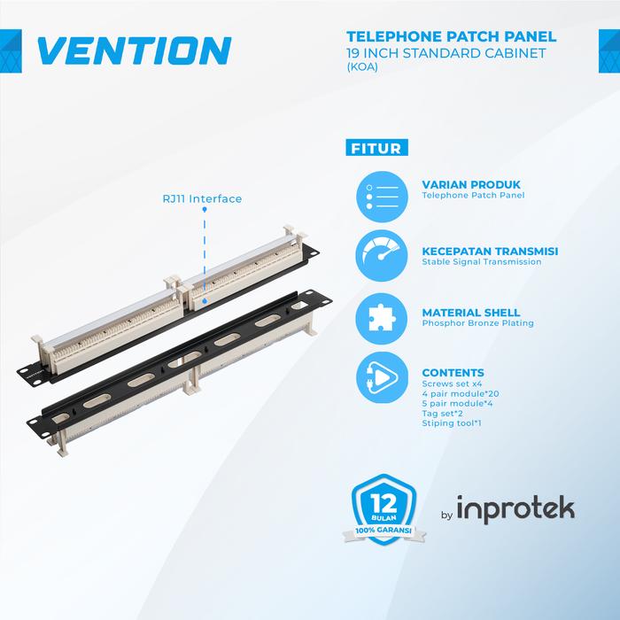 VENTION TELEPON PATCH PANEL RJ11 25 PORT FOR 1U 19 INCH SERVER RACK TELEPHONE CABLE RACKMOUNT - Toko Lazkar Harga 397,000 rupiah*Gratis Ongkir