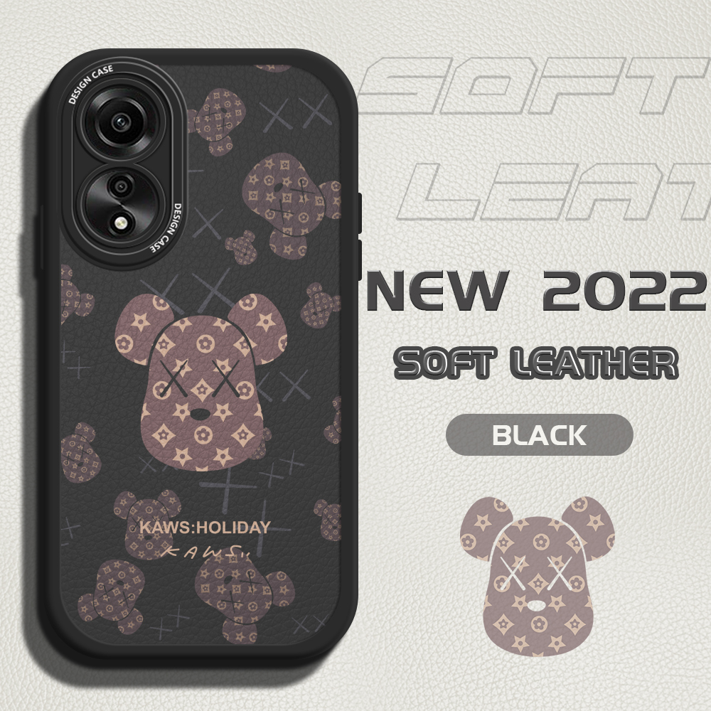 Ốp điện thoại trường hợp đối với Oppo A18 A38 mỏng cảm giác da hoạt hình thời trang chú gấu cá tính da Ốp lưng silicon mềm vỏ bằng da PU vỏ điện thoại