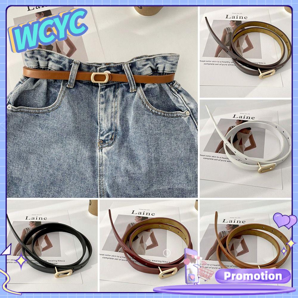 WCYC Phụ nữ Khóa Vuông Khóa chốt Da PU Không lỗ Thắt lưng màu trơn Thắt lưng