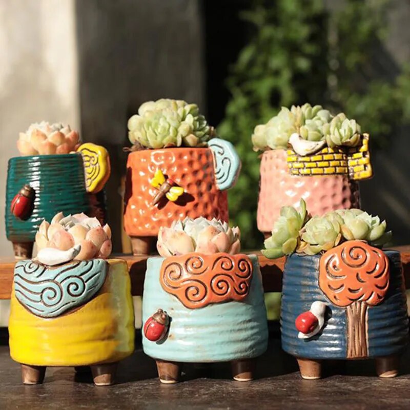 【Pre-order】 Korean Style Coarse Pottery Flowerpot Succulent Pot Bonsai Container Vase Desk Ornaments Home Garden Decor