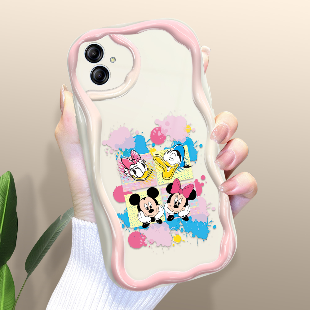 (Hàng Mới Về) Ốp Ốp điện thoại cho Samsung Galaxy a04e Ốp cho bé gái bé trai Ốp silicon cạnh lượn sóng Kết cấu kem Mickey Minnie hoạt hình