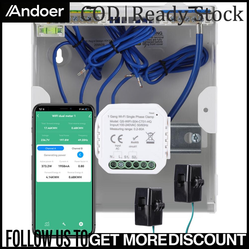 Andoer การตรวจสอบพลังงานบ้านอัจฉริยะ เครื่องวัดการบริโภคเฟสเดียว จอแสดงผลข้อมูลแบบเรียลไทม์สำหรับระบบไฟฟ้าโซลาร์เซลล์พลังงานแสงอาทิตย์ เข้ากันได้กับแอพ Tuya อัจฉริยะ ราคา 911 บาท*ส่งฟรี