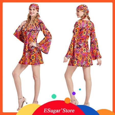 Retro Hippie Flower Dress for Women - Halloween Costume