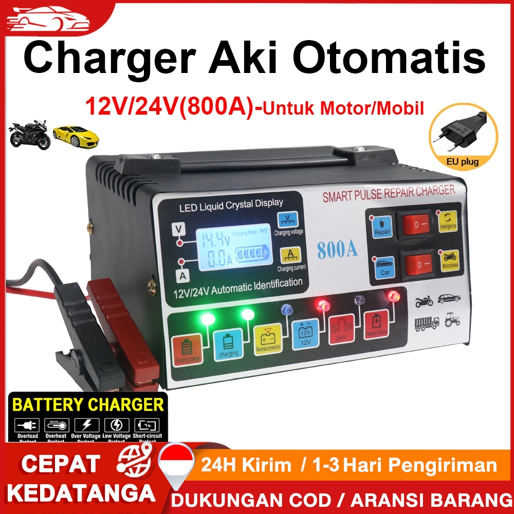 Charger Aki Otomatis Smart Intelligent Auto Repair Mobil Pengisi daya 12V/24V/Aki Case/Cas Aki/Alat Case Aki Mobil/Case Aki Motor Dan Mobil Harga 96,000 rupiah*Gratis Ongkir