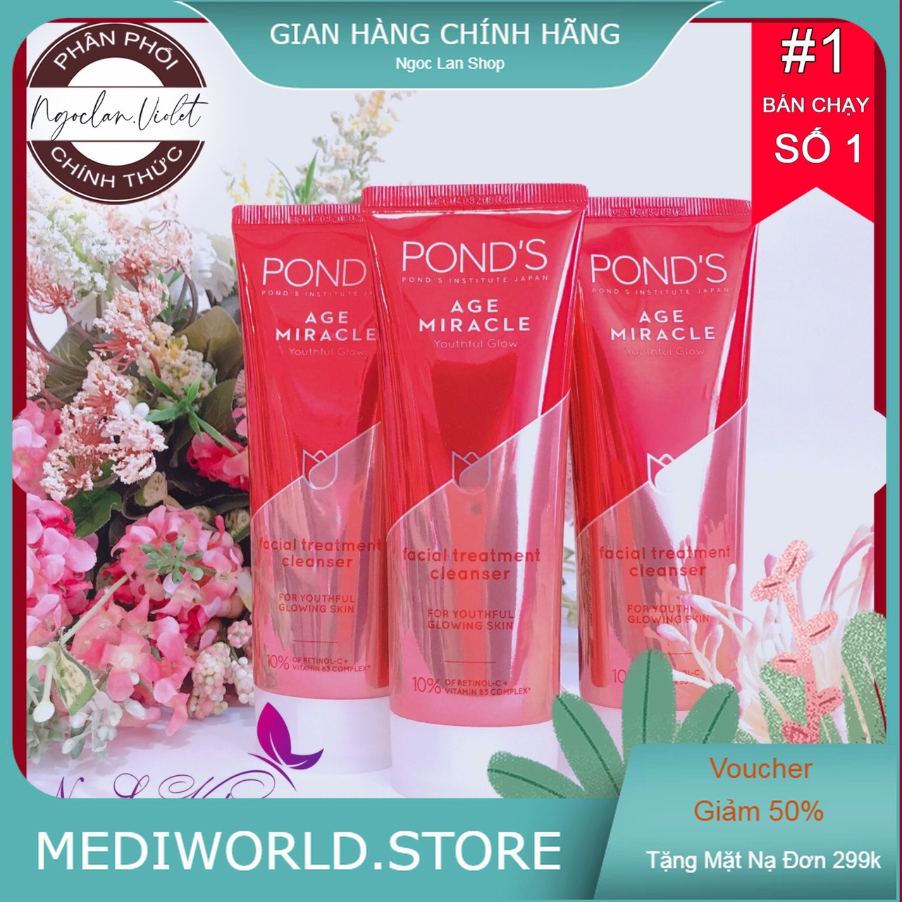 Sữa rửa mặt pond's đỏ chống lão hóa age miracle 100g