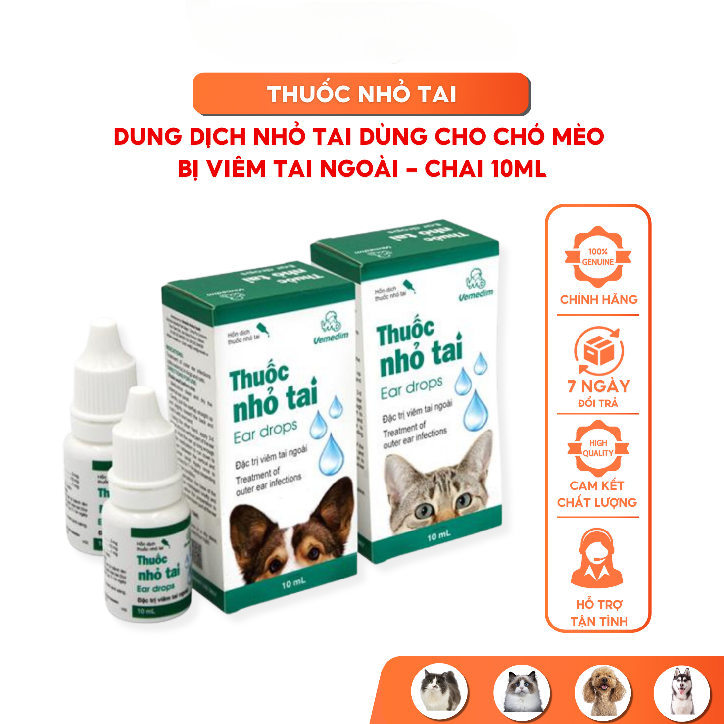 Vemedim Nhỏ tai chó, mèo, chai 10ml
