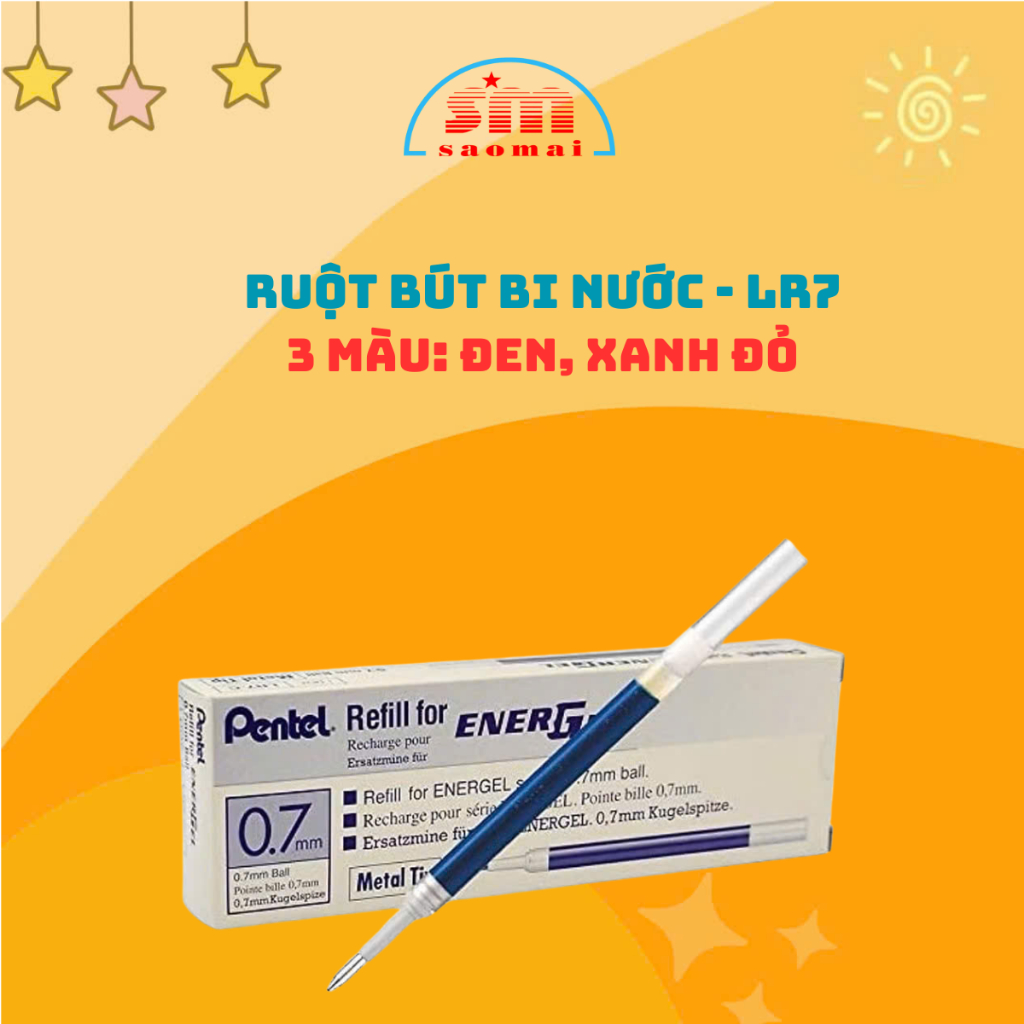 Ruột Bút Ký Pentel LR7-C ngòi 0.7mm Mực Xanh, Văn Phòng Phẩm Sao Mai