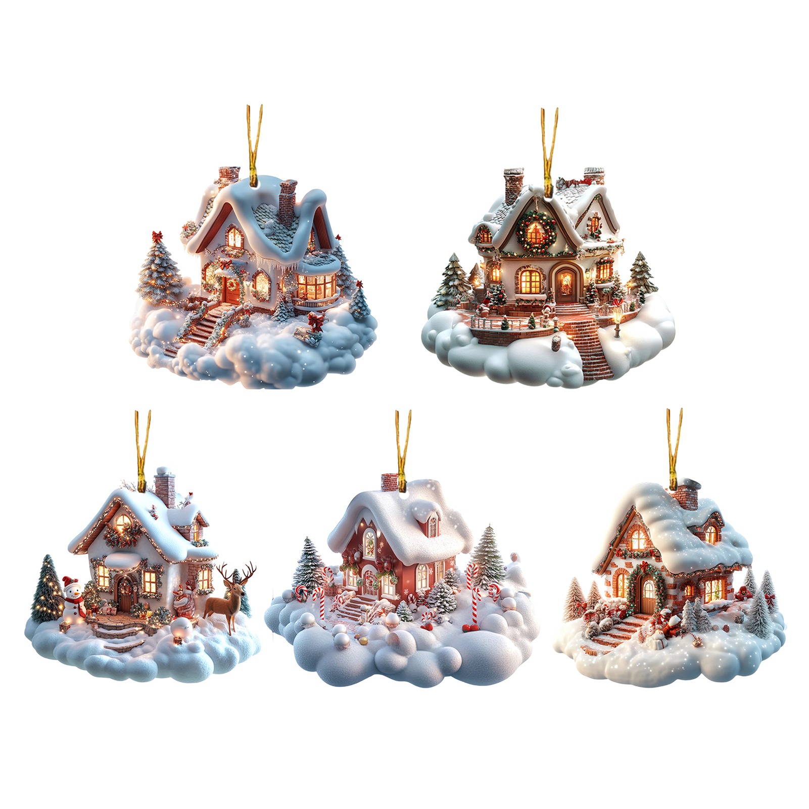 MOOREU Farmhouse Tree Decoration Backpack Hook Ornament 5pcs Acrylic Christmas Tree Ornaments Window Hanging Decoration for Farmhouse Theme Parties Favorite