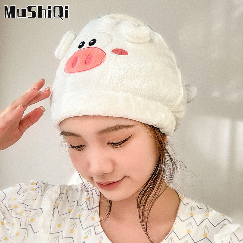 MUSHIQI Phim hoạt hình heo Qiao san hô sang trọng Mũ Công Chúa rửa mặt thêu mũ chụp tóc nữ thấm nước dày mũ chụp tóc