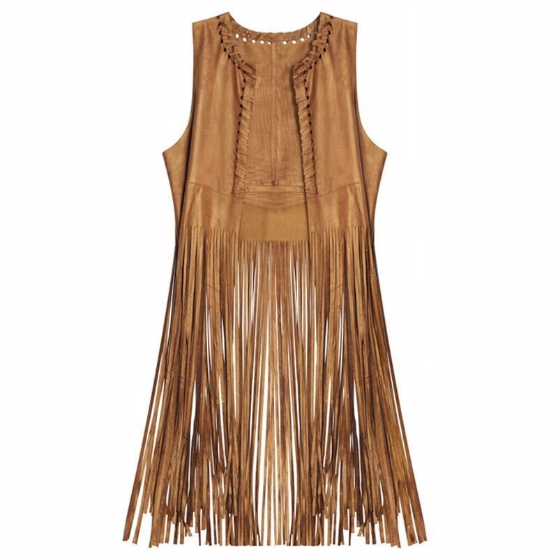 XS-3XL Phụ Nữ Da Lộn chất liệu da PU Áo Vest Tua Dài Áo Ghi Lê xuân thu thường nhật thời trang mùa đông Thanh Lịch Mỏng Áo khoác dáng rộng Boho Boheimia trang phục đường phố cỡ lỡn Lạc Đà