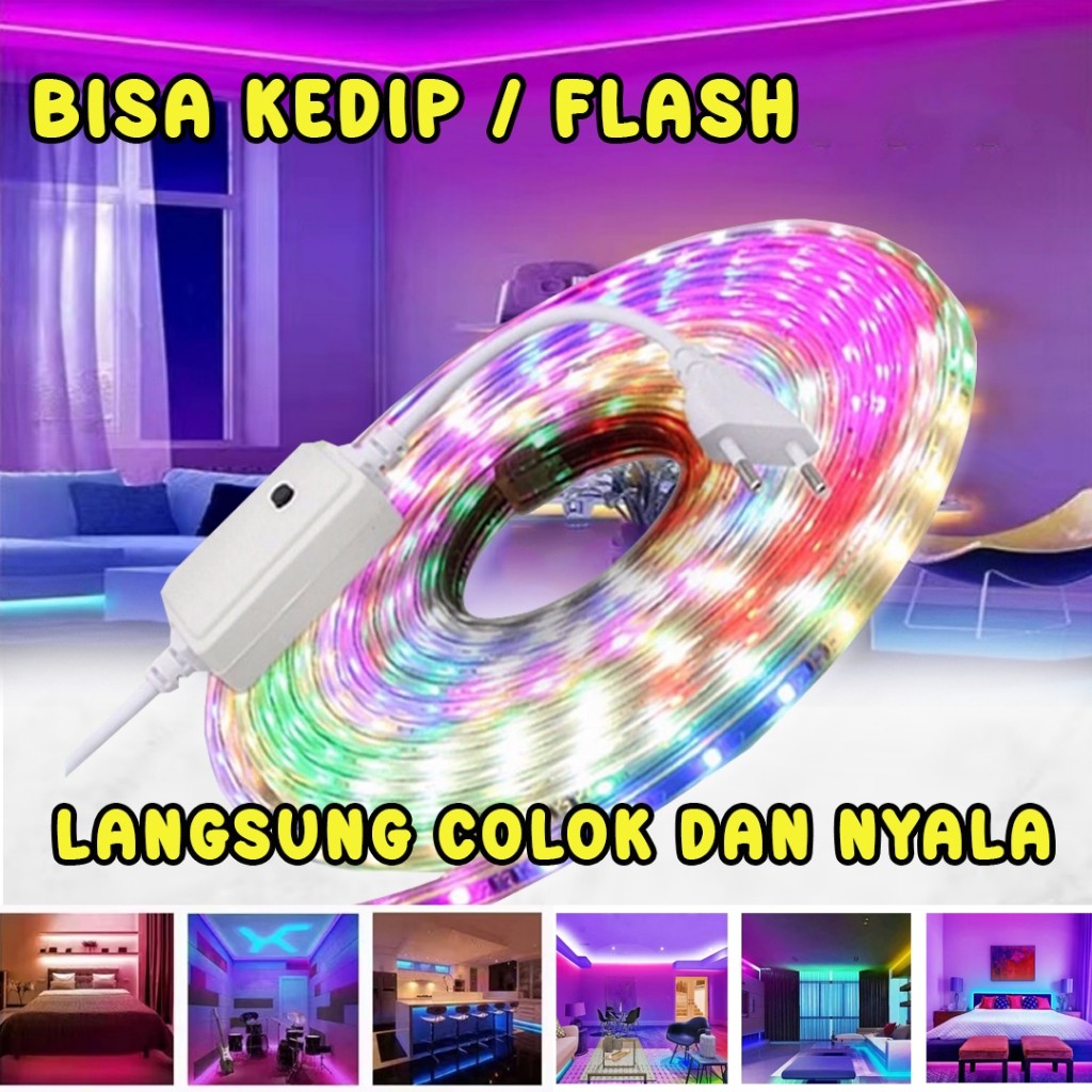 COD Lampu LED Strip Hias Merah Putih Outdoor Tahan Air Debu SMD 2835 Lampu Hias Agustusan Tinggal Colok Pasang Free Ongkir