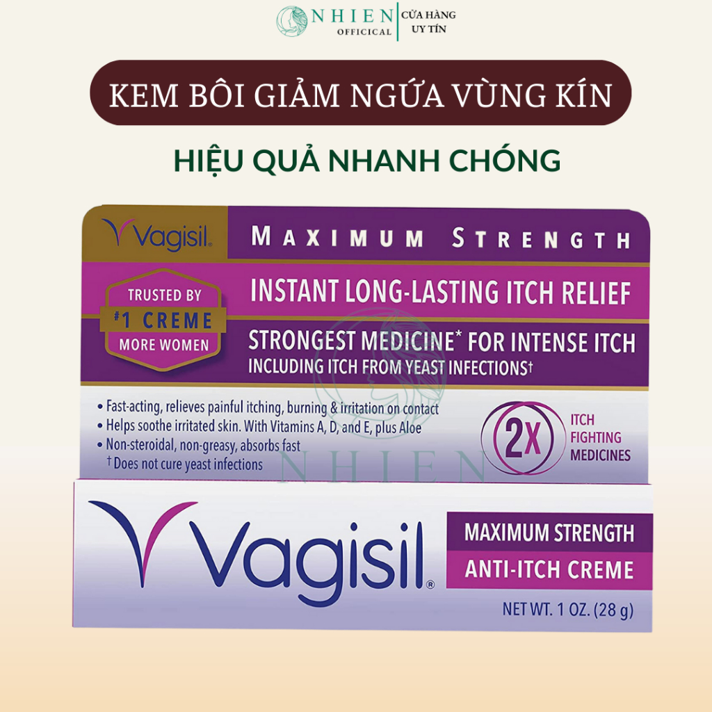 Kem giảm ngứa vùng kín Vagisil tím Maximum Strength Anti-Itch Cream 28g [hỗ trợ che tên]