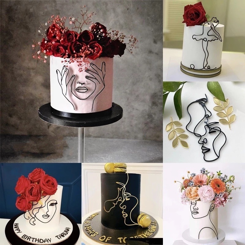 Acrylic Trừu Tượng Tối Giản Bánh Của Phụ Nữ Topper Cô Gái Đám Cưới Chúc Mừng Sinh Nhật Món Tráng Miệng Nướng Bánh Trang Trí Đồ Dùng Cho Bữa Tiệc