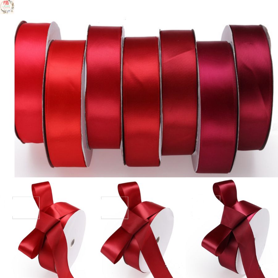 Ruy băng lụa đỏ tươi, đỏ đô, đỏ riệu vang, Lẻ 1m dây Ruy băng khổ 4cm vải lụa quấn nơ, buộc hoa ruy băng làm hoa