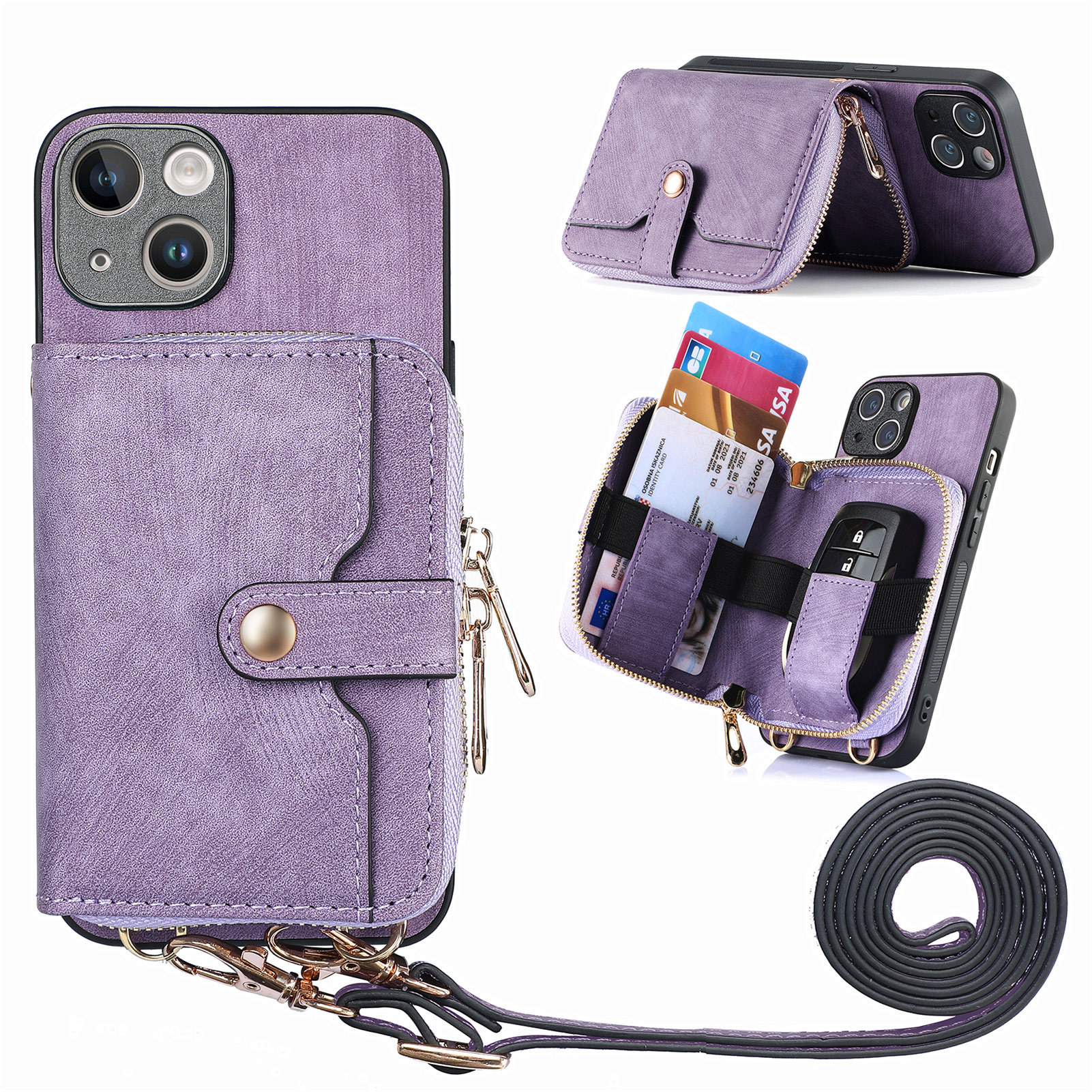 2023Fashioncrossbody Dây Đeo Cổ Dây Kéo Ví Da Trường Hợp Đối Với 14 11 12 13 Pro Max X XS XR 7 8 Cộng Với Se2022 Chủ Thẻ Túi Dây Đeo Coverhotsales