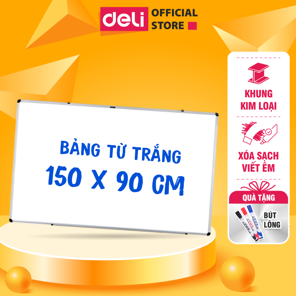 Bảng Từ Trắng DELI Kích Thước 150x90cm Bảng Mica Từ Tính Nam Châm, Bảng Fooc Trắng, Móc Treo Tường