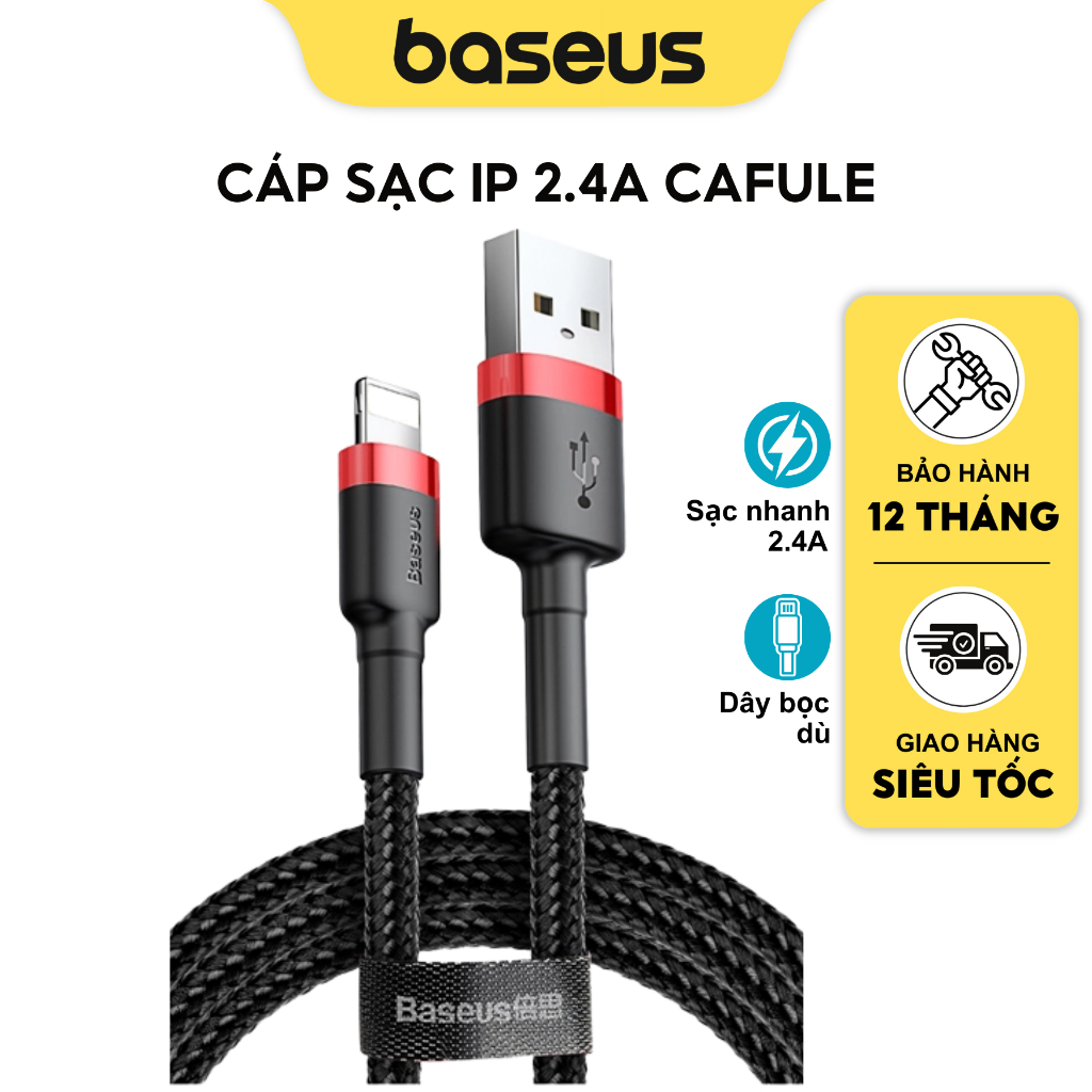 Cáp sạc nhanh, truyền dữ liệu tốc độ cao baseus cafule cho ip cho 7 7plus 8plus x xsm 13 14