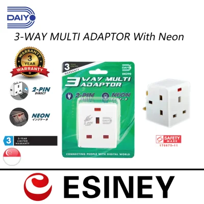 SG Seller Daiyo DE 290 3 Way Multi Adaptor With Neon (Packet of 2)