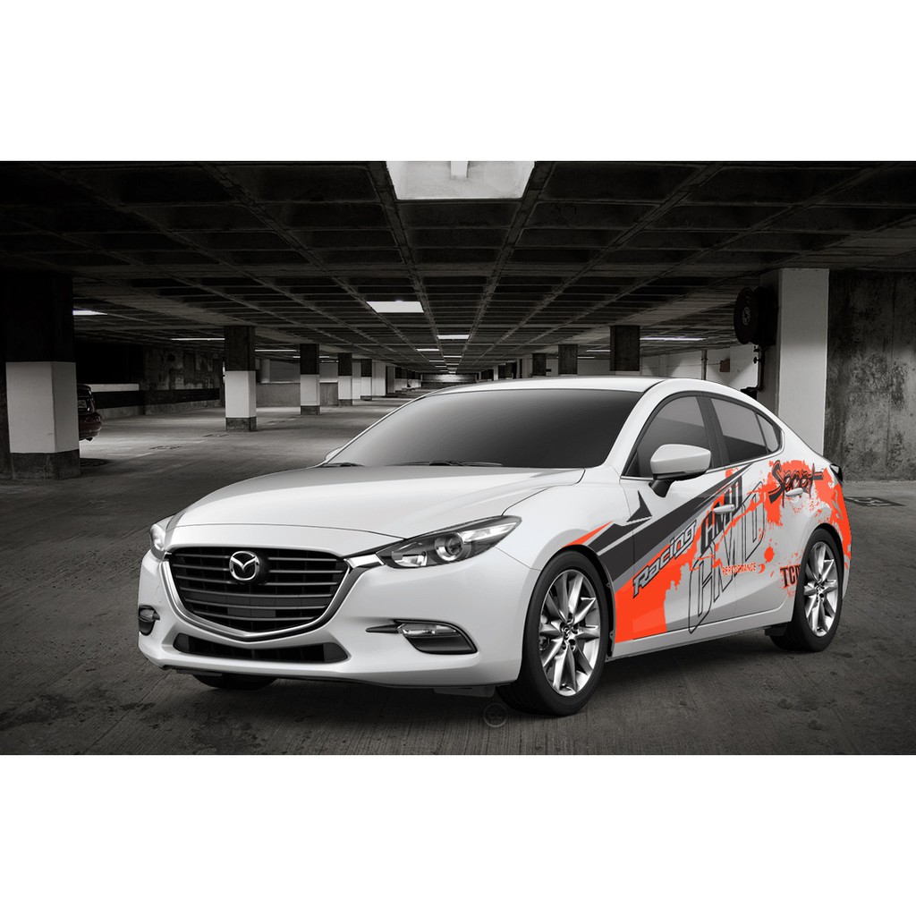 Tem dán sườn mazda 3 Cam Đen Đỏ