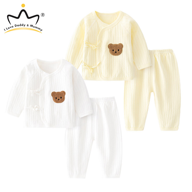 I Love Daddy & Mummy 3-6M dễ thương in hình gấu bé cardigans + quần dài Bộ