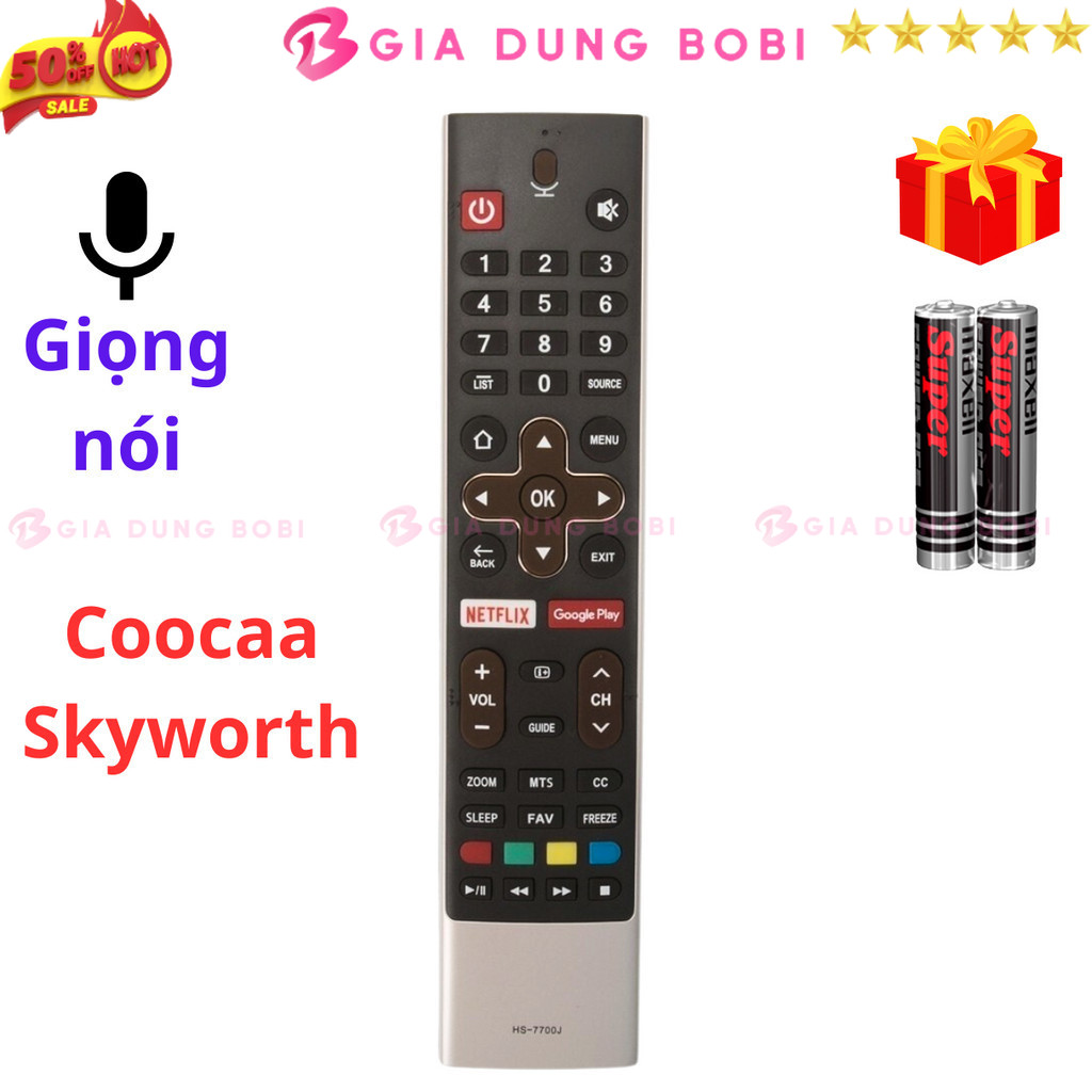 Remote điều khiển tivi SKYWORTH Mã 03 giọng nói điều khiển TV COOCAA - Tặng kèm pin - Gia Gia Dụng B