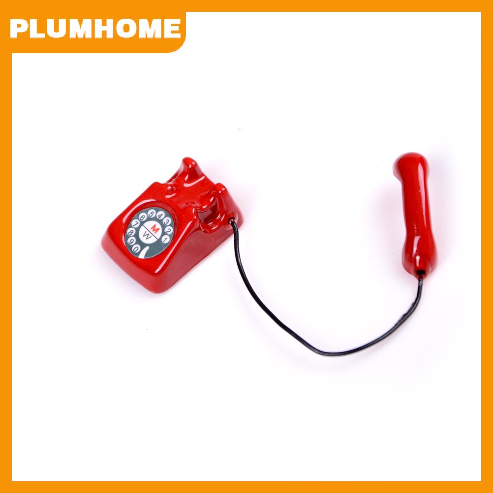 PLUMHOME โทรศัพท์บ้านตุ๊กตาของตกแต่งบ้านตุ๊กตาโทรศัพท์สไตล์โบราณของ1:12 ราคา 30 บาท*ส่งฟรี