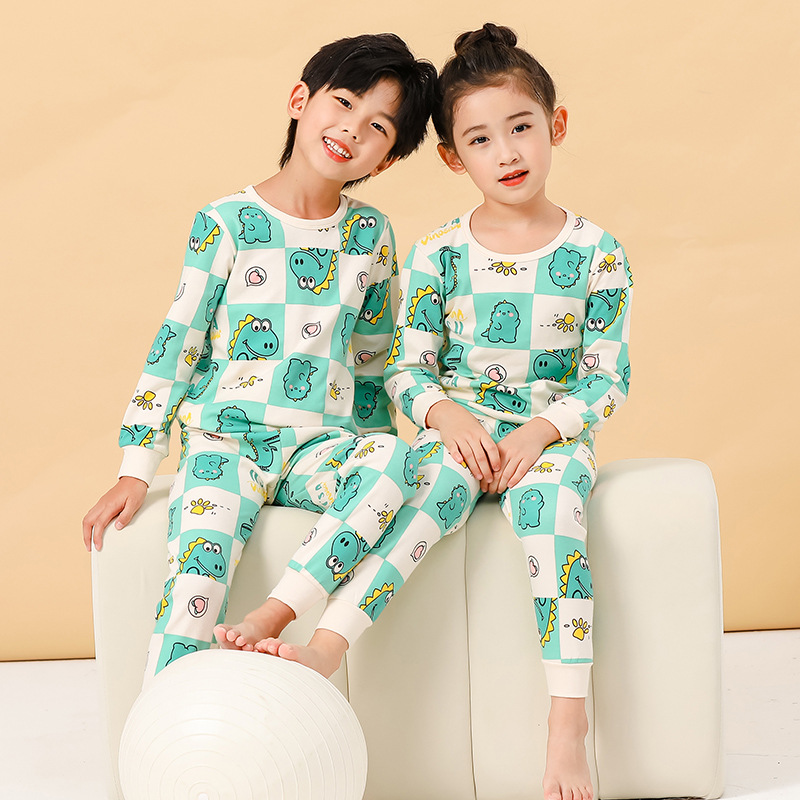 KON670【100-160CM】 ผ้าฝ้ายเด็ก ชุดชั้นใน การ์ตูนพิมพ์รอบคอ เสื้อผ้าฤดูใบไม้ร่วง สำหรับเด็กชายและเด็กหญิง ชุดเครื่องปรับอากาศ ราคา 155 บาท*ส่งฟรี