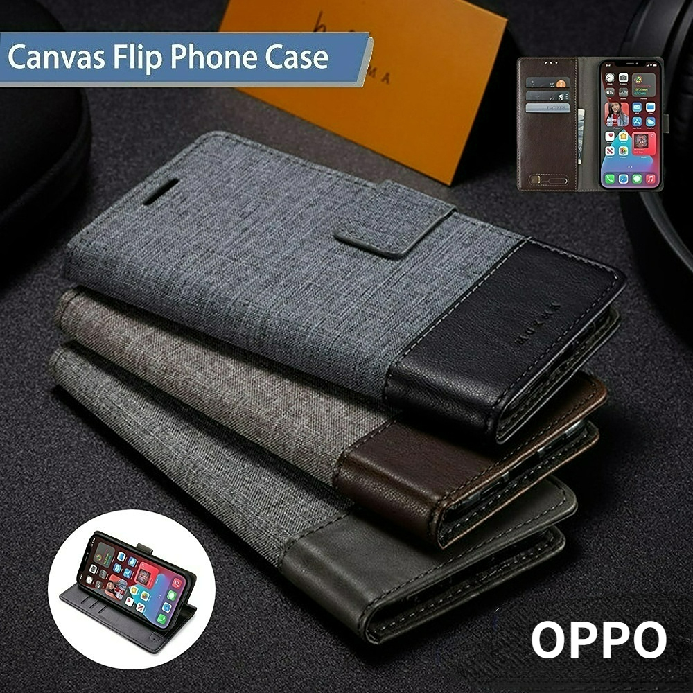 Canvas da nhân tạo vỏ cho OPPO A78 5g A58 A57 A77s A77 vỏ điện thoại lật Bìa đứng túi đựng thẻ cho oppoa78 A1pro A98 khe cắm ví trở lại trường hợp