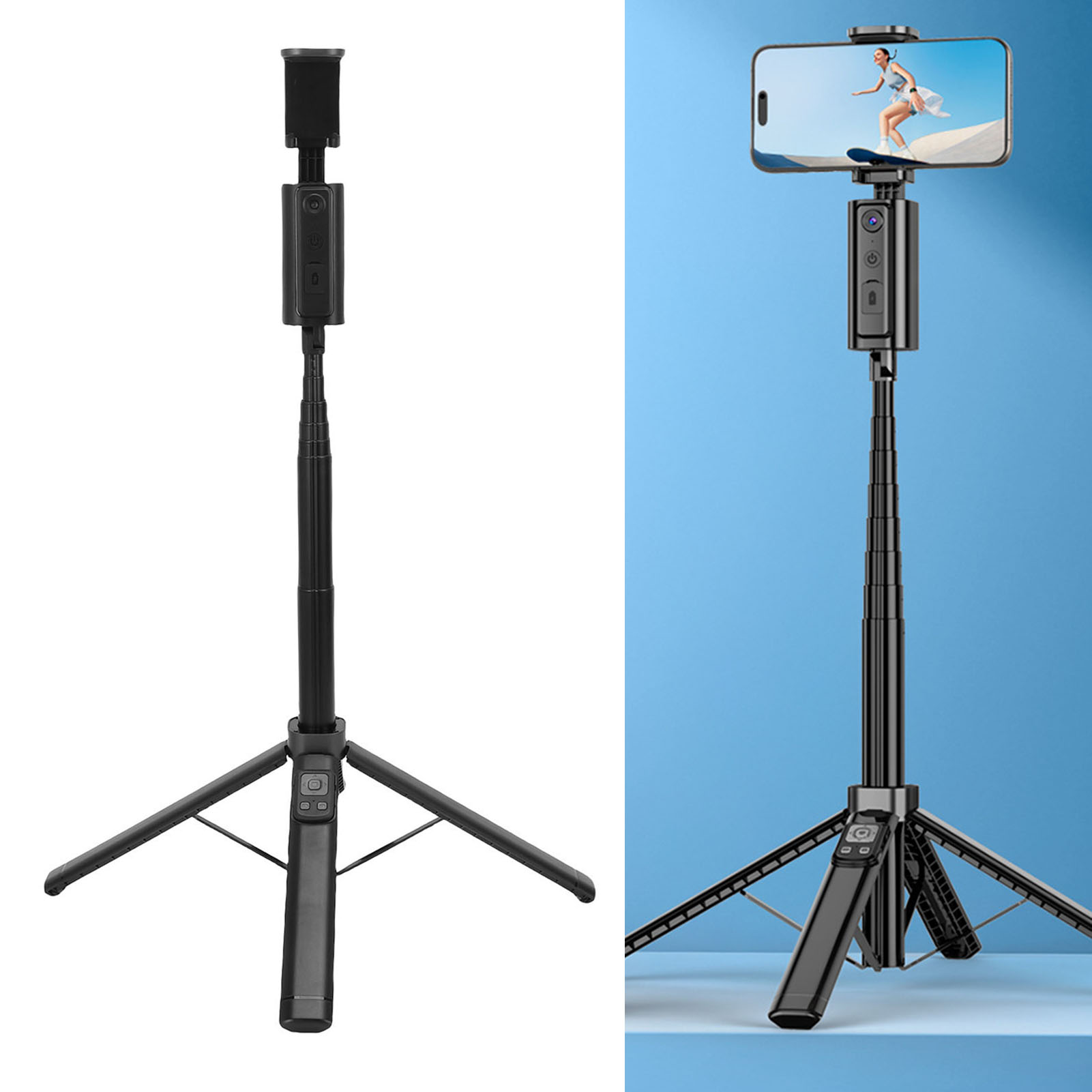 Phone Selfie Stick Quadripod 1.5m Extendable 360° Rotatable Selfie Stick Quadripod with AI Face Tracking Gesture Control Bluetooth Remote Giá  849,000 Đồng*Miễn phí vận chuyển