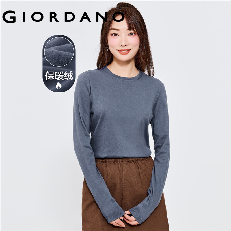 Giordano áo thun nữ tay dài giũ ấm đàn hồi tốt màu đặc free shipping 05322823