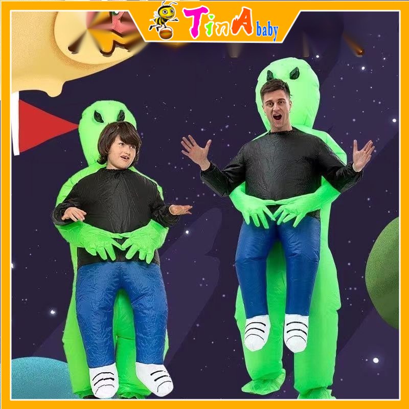 Đồ hóa trang Halloween bộ đồ bơm hơi hóa trang người ngoài hành tinh xanh lá vui nhộn E1084