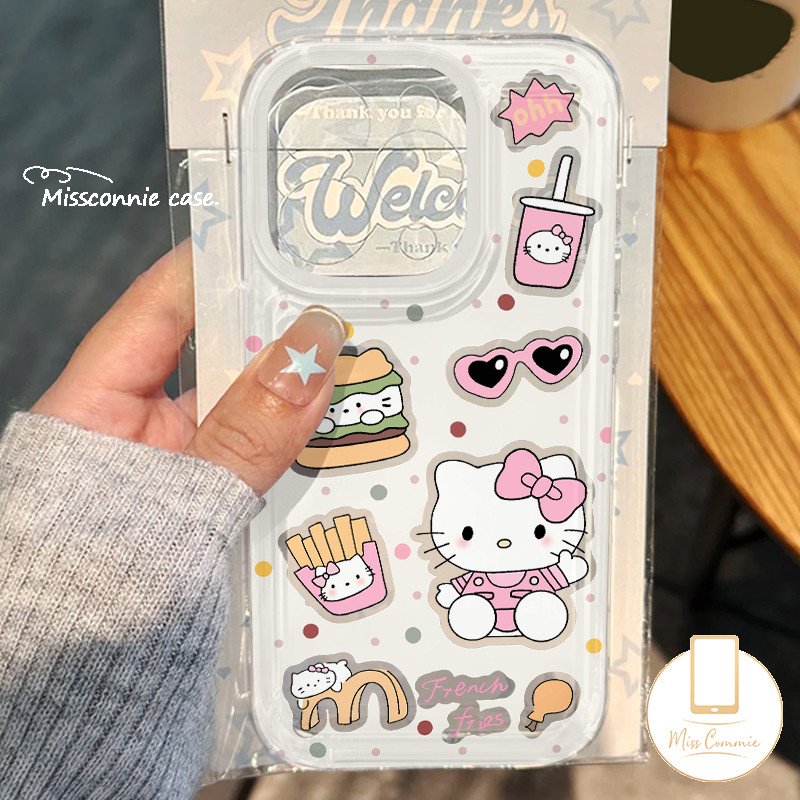 Sweet Polka Dot Hamburger Fries Cola Hello Kitty Ốp Lưng Tương Thích Cho IPhone 11 16 17 15 14 13 12 Pro Max 7 Plus Air X XR XS Max 14 16 17 Pro Max 15 16 14 Plus Vỏ Trong Suốt