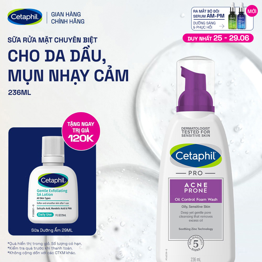 Sữa rửa mặt tạo bọt mịn dịu lành cho da dầu mụn nhạy cảm CETAPHIL PRO ACNE PRONE/OIL CONTROL FOAM WASH 236ml