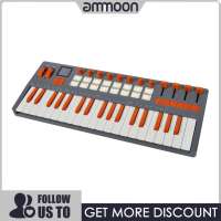 ammoon MIDI Keyboard Controller 37-Key Velocity-Sensitive Built-in Synthesizer 16 RGB Pad Touch Aftertouch BT5.0 Battery Powered Compatible with Major OS and for DAW