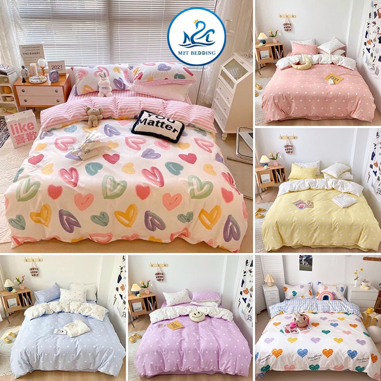 Bộ chăn ga gối Màu Pastel M2T bedding drap cotton poly Hàn Quốc mùa tình yêu đủ size
