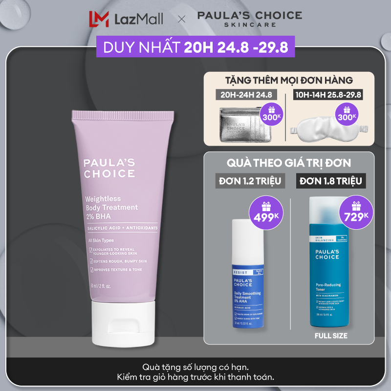 Kem dưỡng thể Paula’s Choice RESIST WEIGHTLESS BODY TREATMENT WITH 2% BHA Trial size 5707